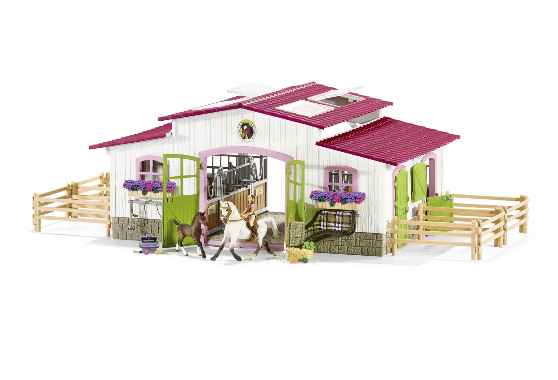 Reiterhof mit Reiterin und Pferden Modell von Schleich 