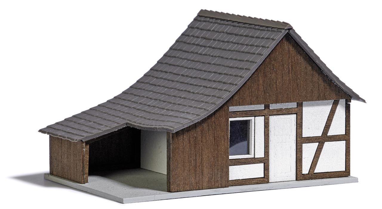 Fachwerkschuppen mit Holzanbau (Bausatz) Modell von Busch 1:87