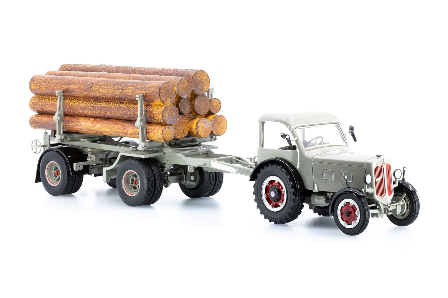 Hürlimann Industrietraktor D500 mit Langholzanhänger Modell von Ace 1:32