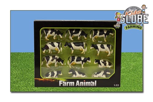 Kühe schwarz-weiß (stehend u. liegend ) 12 Stk. Modell von Kids Globe 1:32