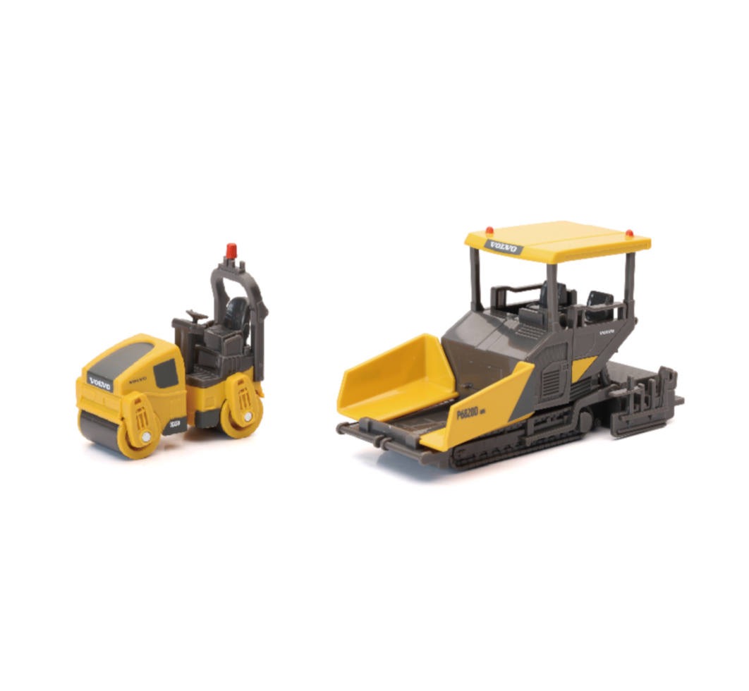 Die-Cast Volvo P6820D Asphalt Pavers und Volvo DD25B Road Roller