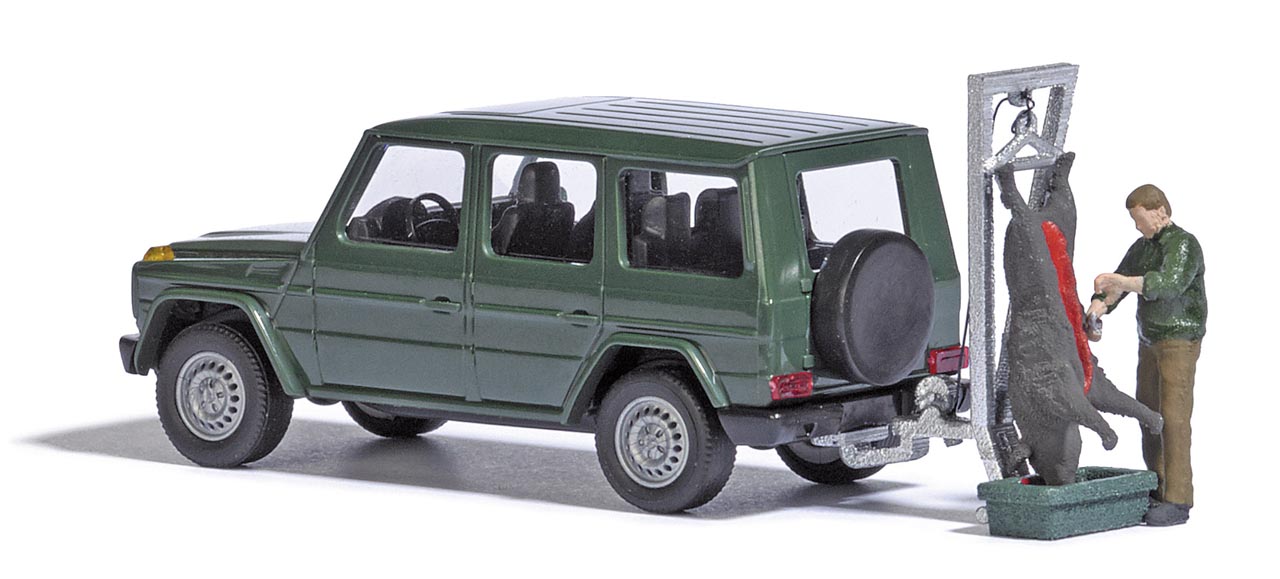 Jagdende - Mercedes-Benz G-Klasse mit Zerwirkhilfe zum Aufbrechen Modell von Busch 1:87