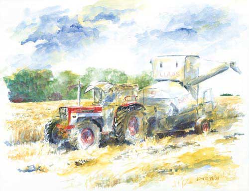 Kunstdruck Traktor mit Claas Mähdrescher SUPER