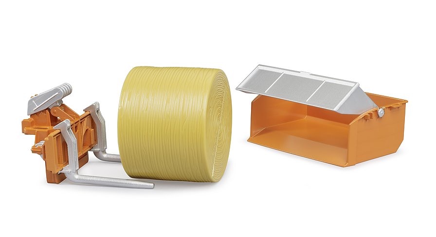 Zubehör Traktor-Ladekasten mit Gabeln und 1 Rundballen