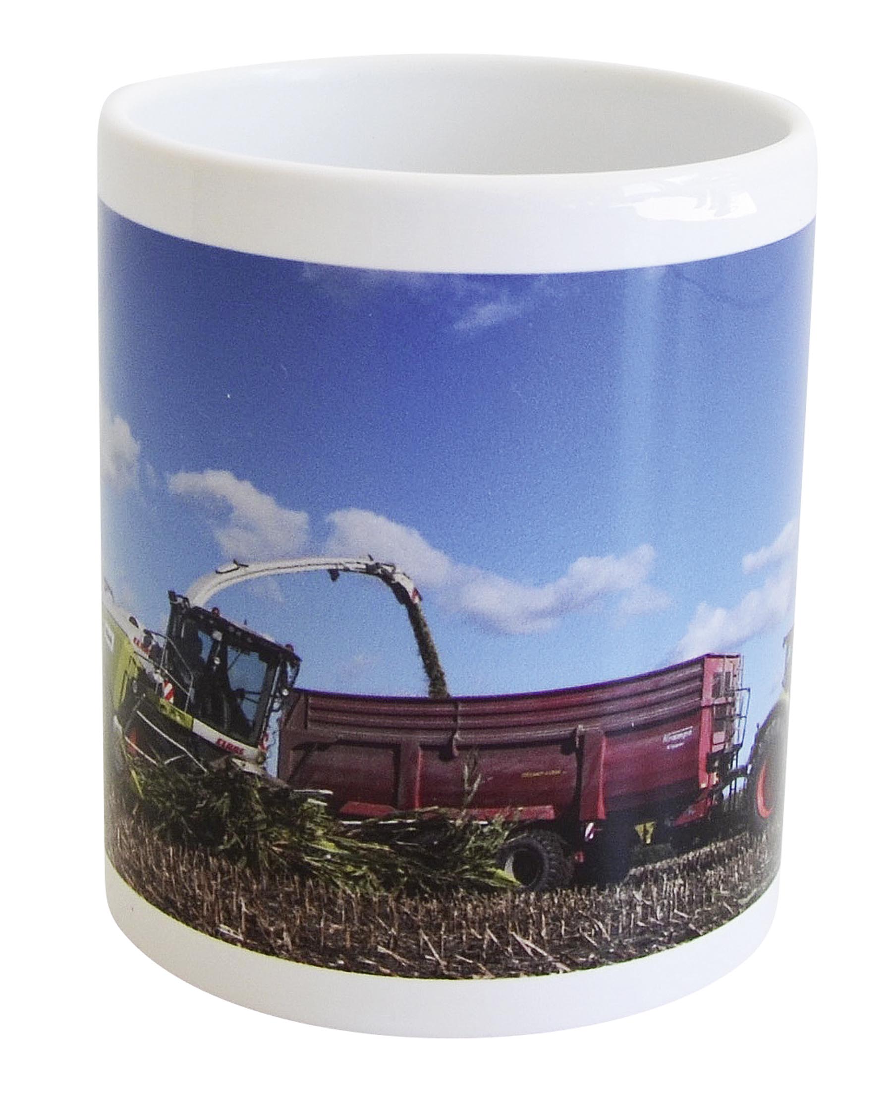 Becher mit Claas Jaguar und Anhänger