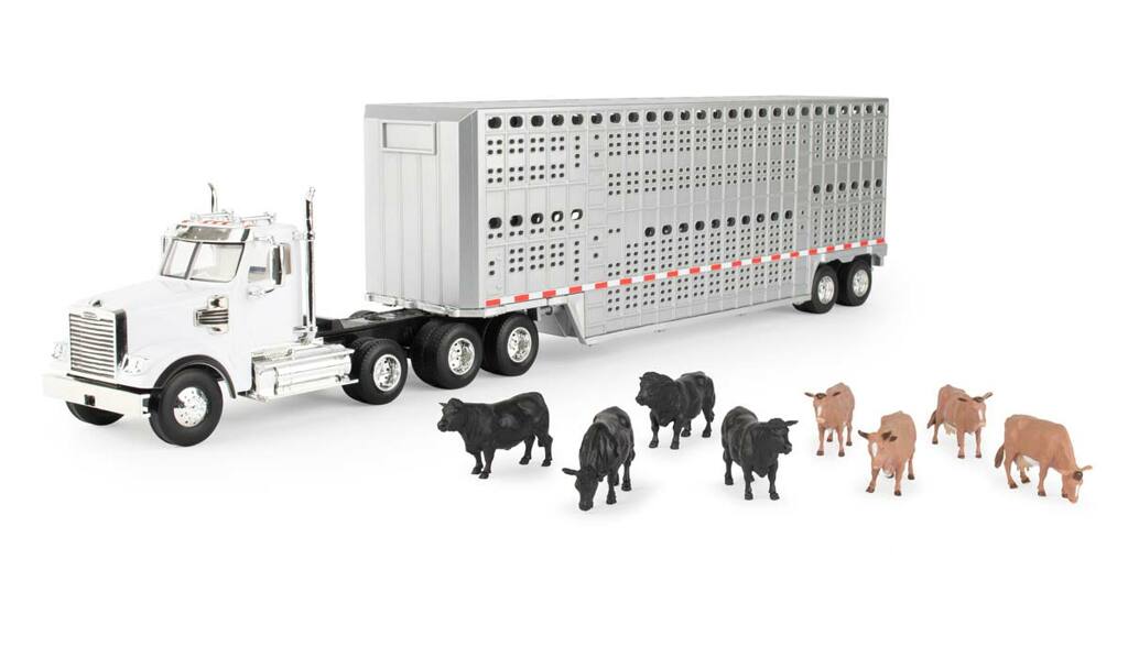 Freightliner 122SD Semi mit Viehanhänger und Rindern-1