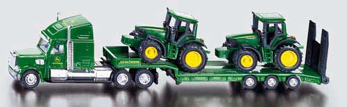 Tieflader-Lastzug mit John Deere Traktoren Modell von Siku 1:87