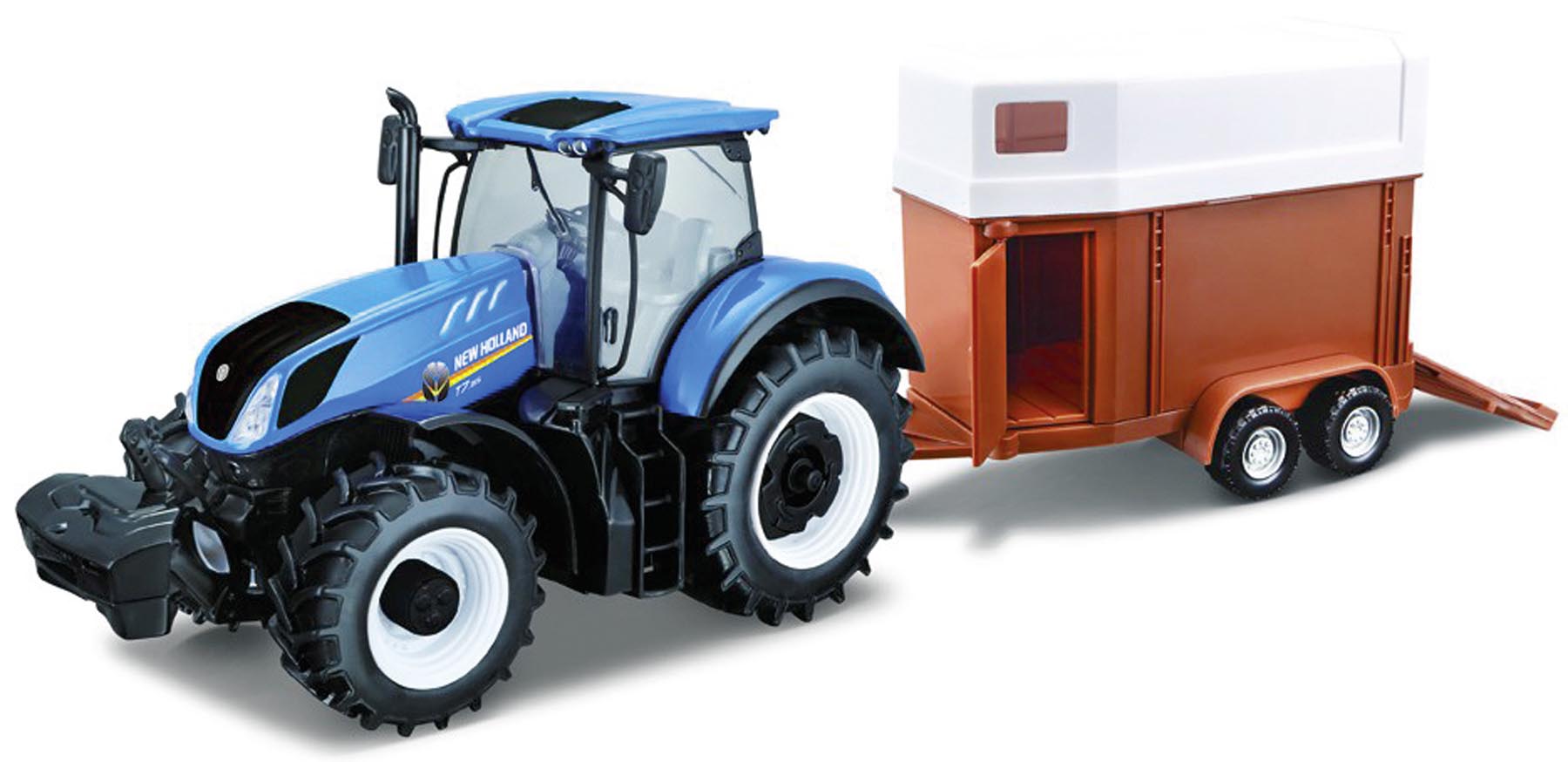 New Holland T7.315 Traktor mit Pferdeanhänger Modell von bburago 1:32
