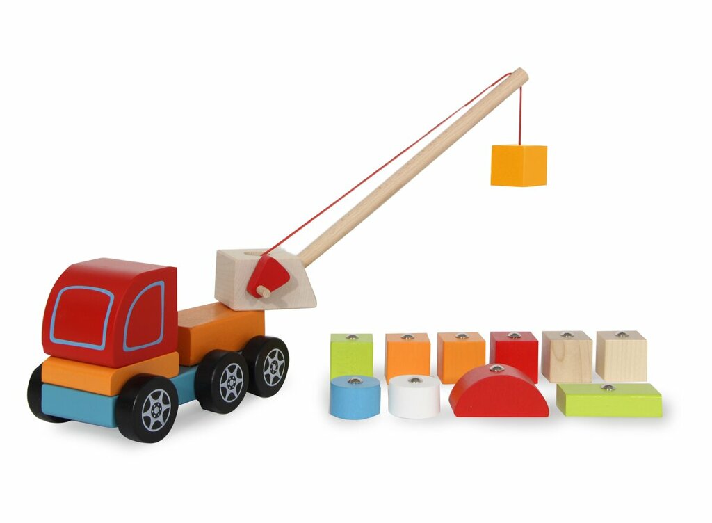 Holzspielzeug Kidiwood Steckspiel Mobilkran 14tlg.-1