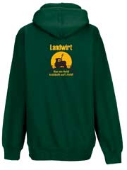 Kapuzenjacke „Landwirt - Nur ein Held geht auf’s Feld“ (grün)