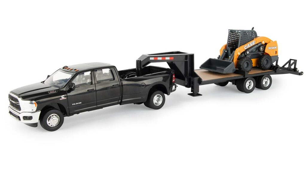Dodge RAM 1500 mit Gooseneck Anhänger und Case SV340B Kompaktlader-1