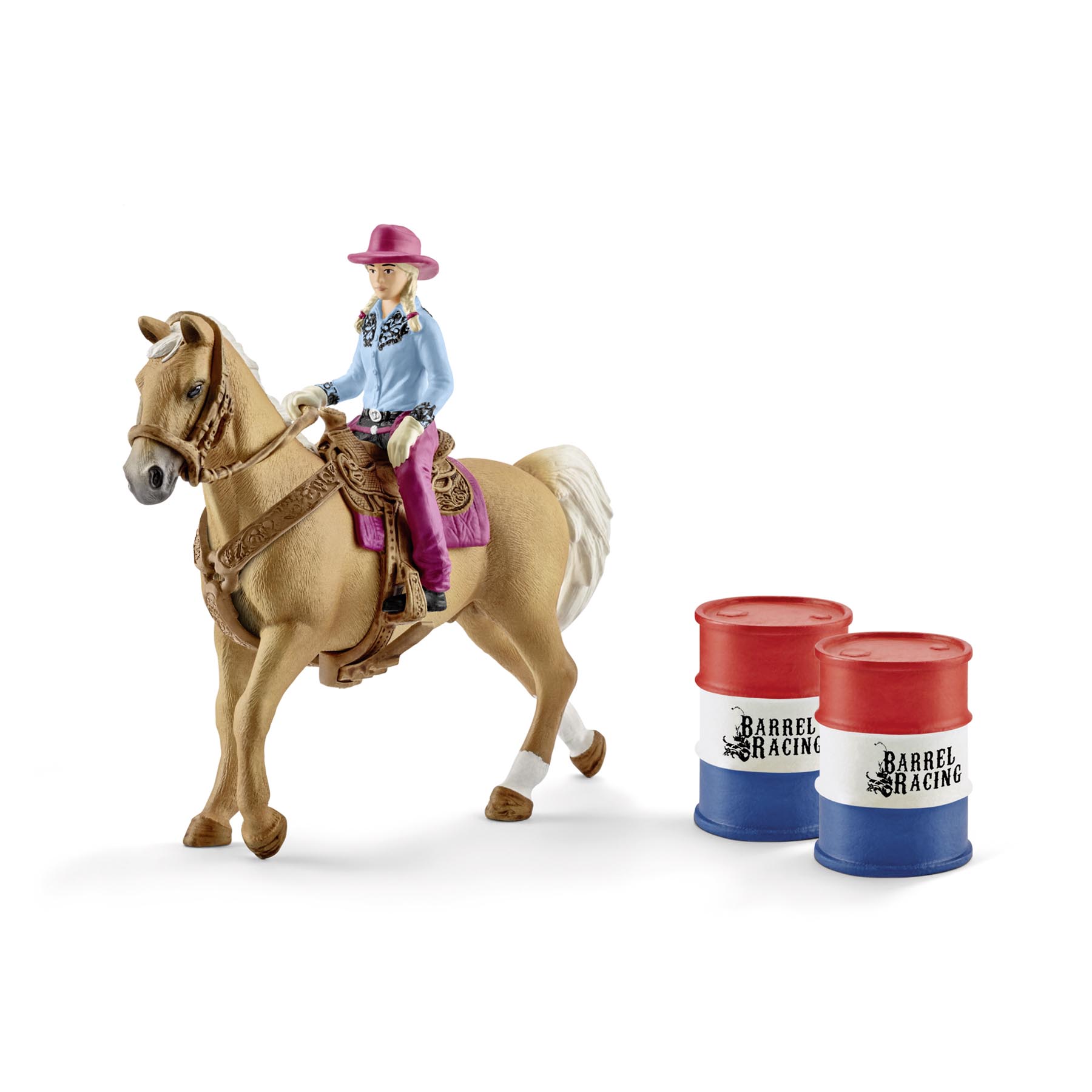 Barrel racing mit Cowgirl Modell von Schleich