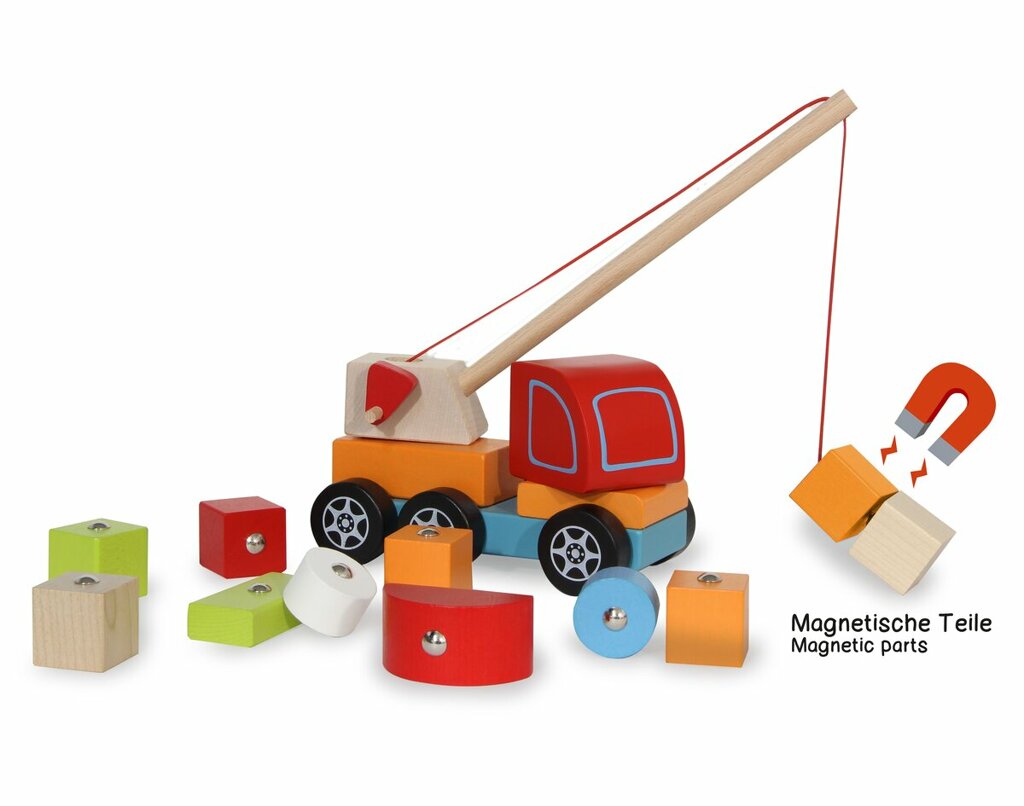 Holzspielzeug Kidiwood Steckspiel Mobilkran 14tlg.