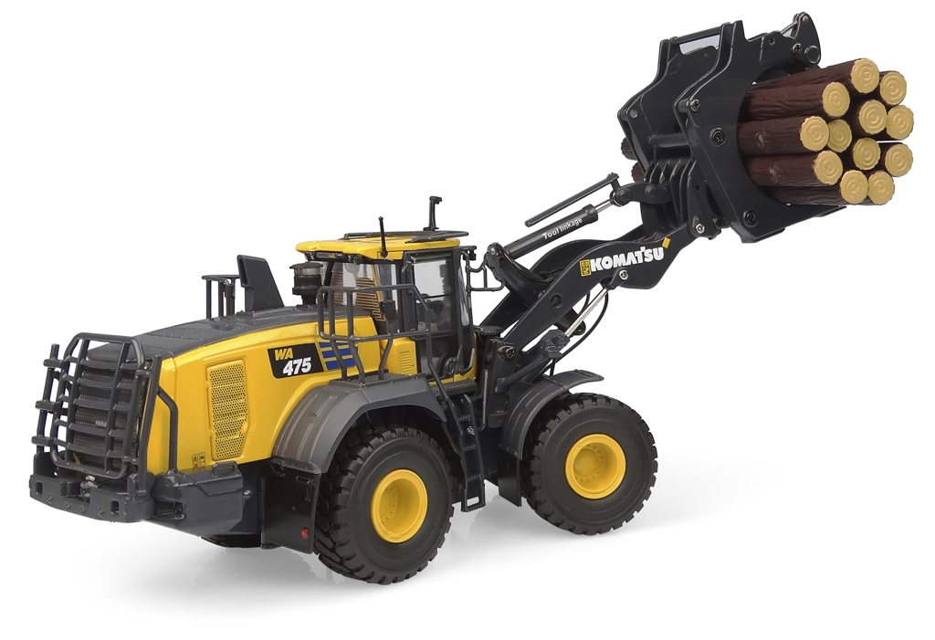 Komatsu WA475-10 Radlader mit Holzgreifer Modell von Universal Hobbies 1:50