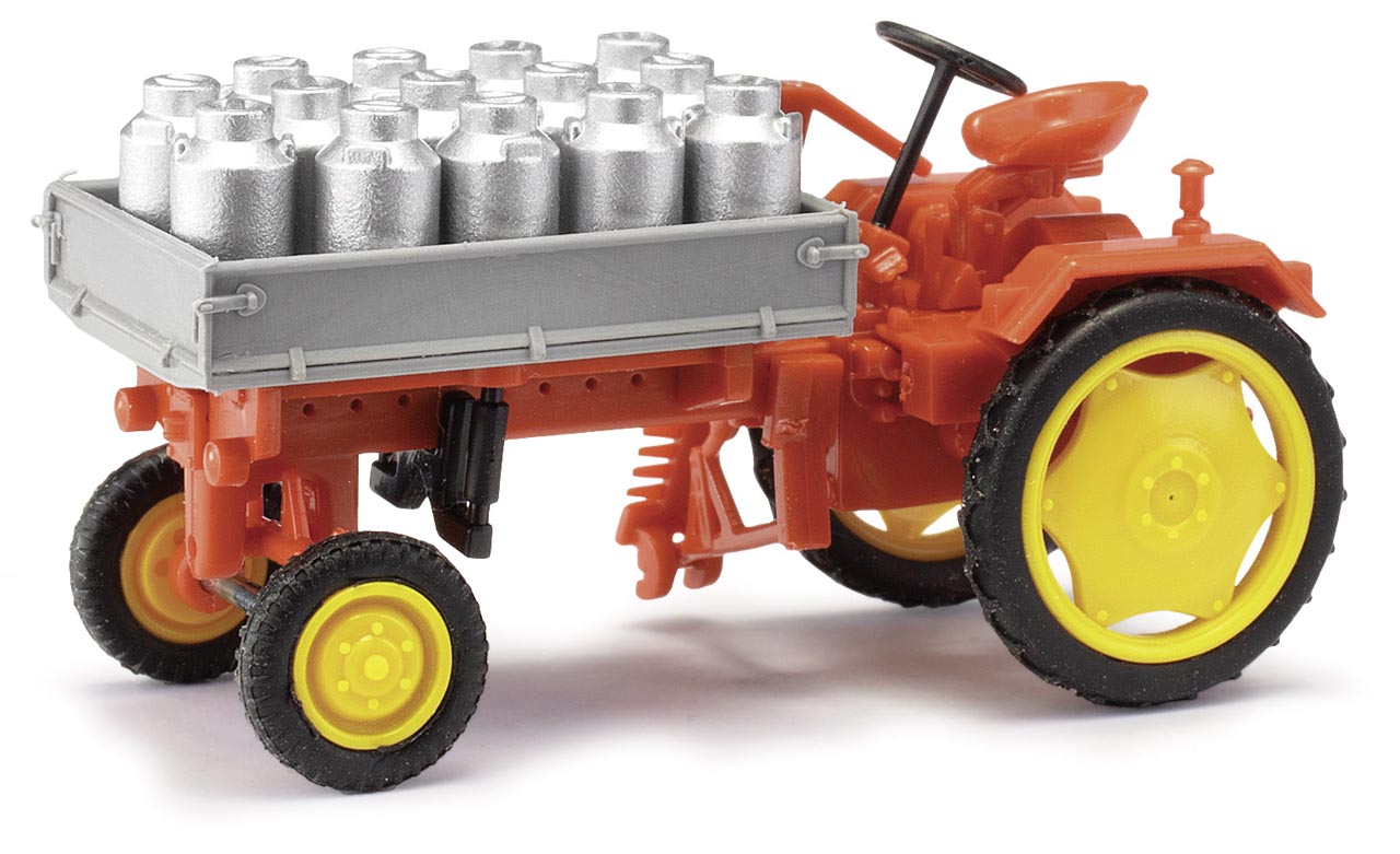 Traktor RS09 mit Pritsche und Milchkannen rot Modell von Mehlhose 1:87