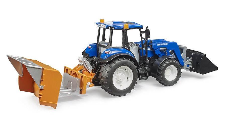 New Holland T5.120 mit Frontlader, Ladekasten, Gabeln und 1 Rundballen