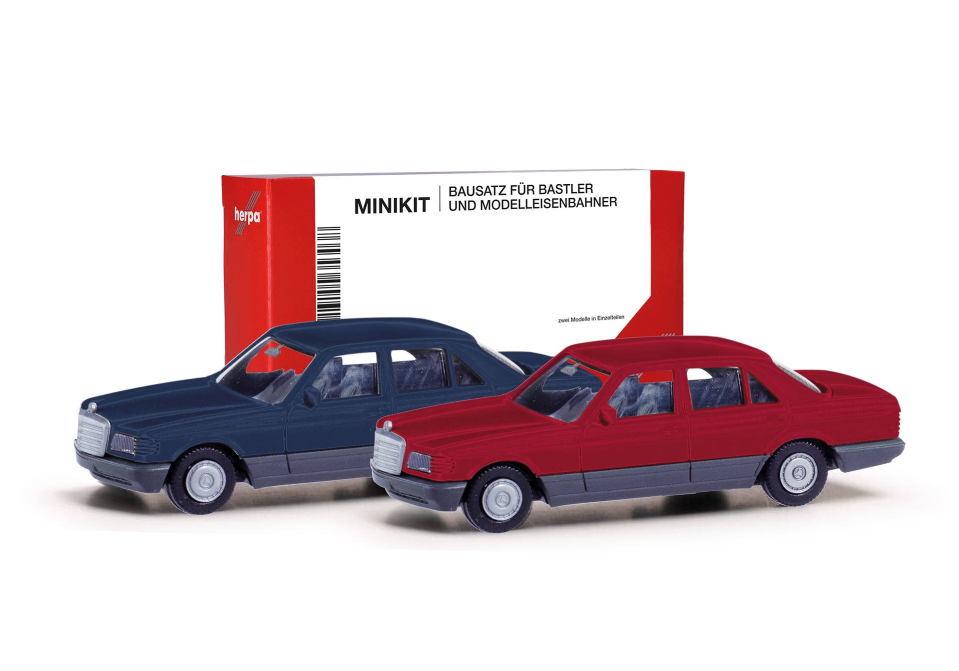 MiniKit Mercedes-Benz S-Klasse (W126) saphirblau und weinrot 2 Stück Modell von herpa 1:87
