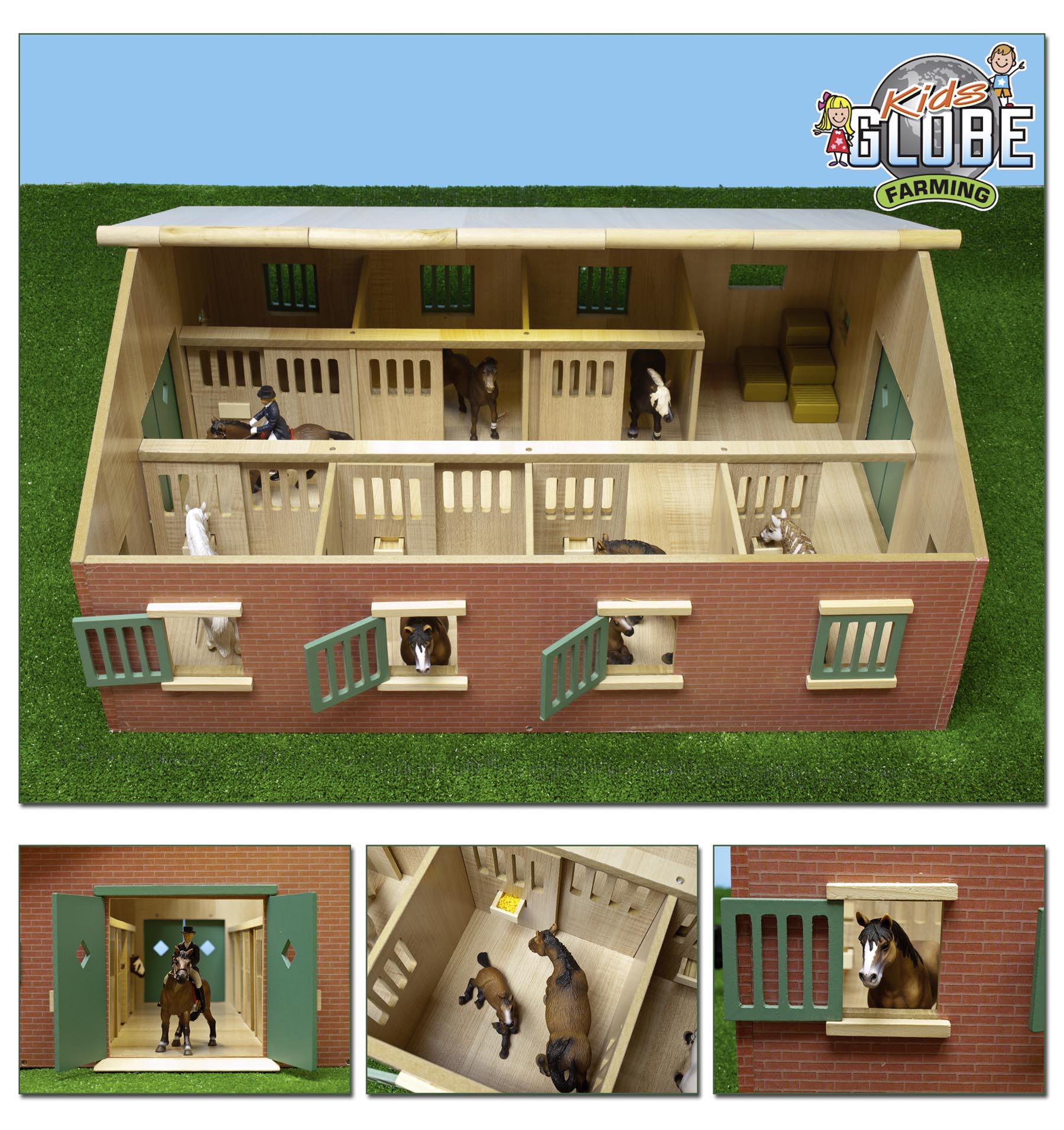Pferdestall aus Holz mit 7 Boxen  Modell von Kids Globe 1:24