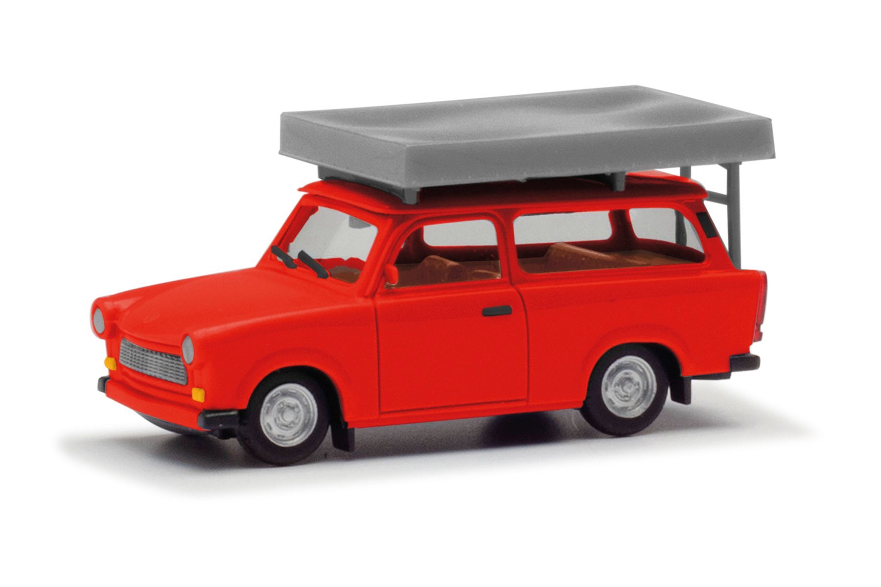 Trabant 601 Universal, knallrot mit Dachzelt Modell von herpa 1:87