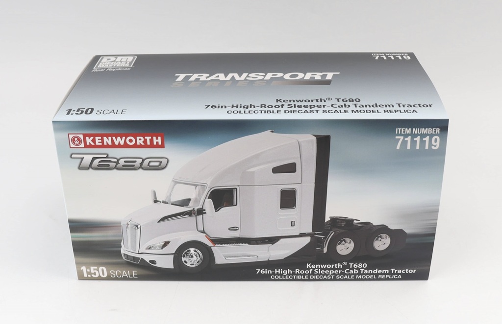 Kenworth T680 Next Gen 76 Tandem-Zugmaschine mit Hochdach und Schlafkabine weiß Modell von DieCast Masters 1:50
