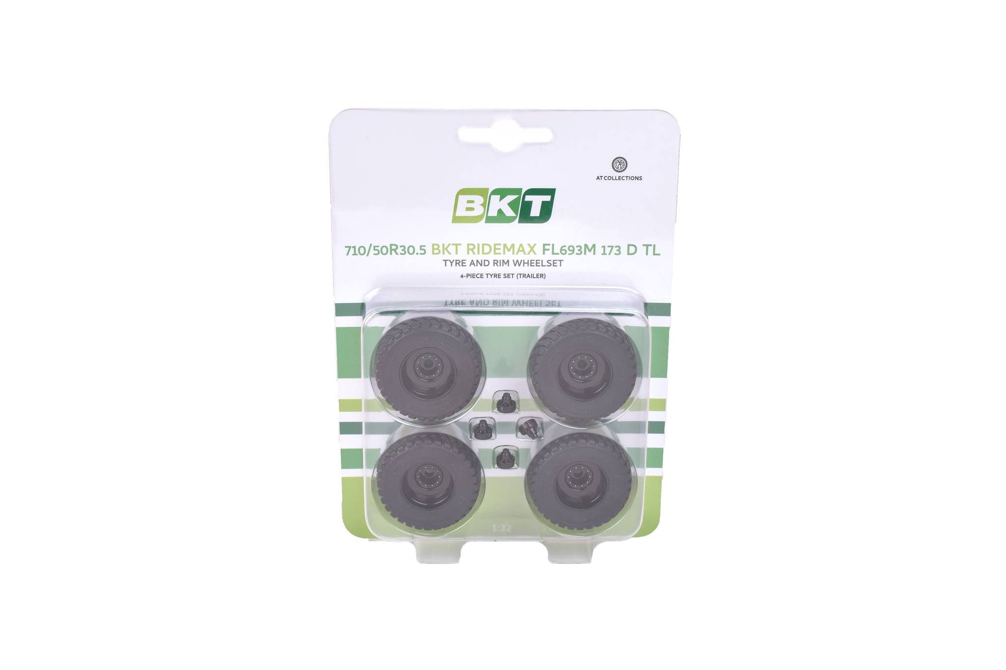 BKT Ridemax FL-693M 710/50R30.5 Set mit 4 Reifen und Felgen Modell von AT Collections 1:32