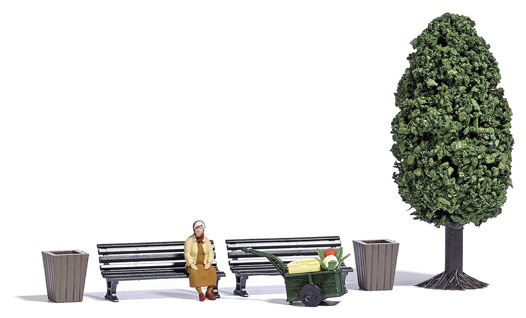 Frau mit Handwagen und Zubehör Modell von Busch 1:87