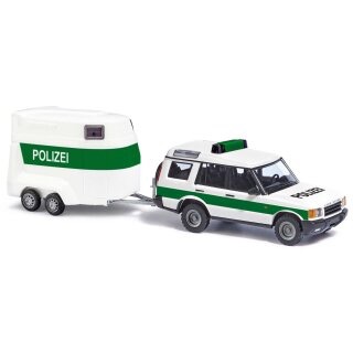 Land Rover Discovery Polizei mit Pferdeanhänger Modell von Busch 1:87