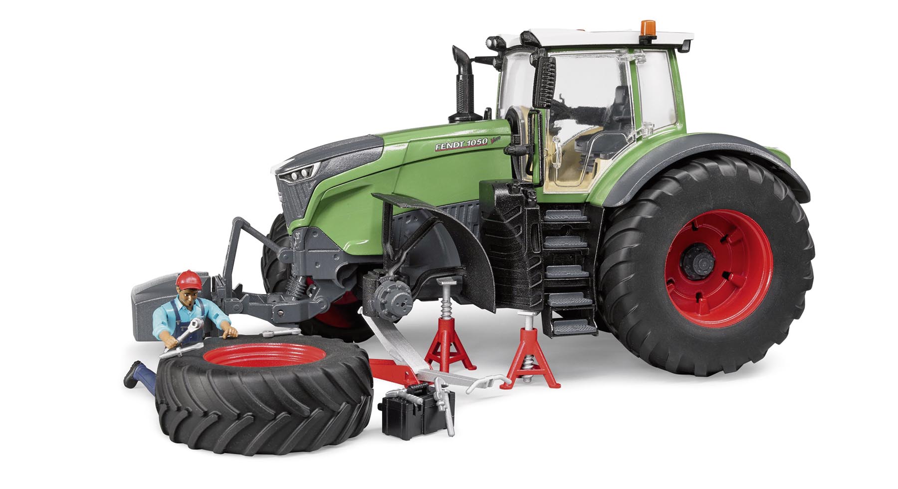 Fendt 1050 Vario mit Mechaniker und Werkstattausstattung Modell von Bruder 1:16