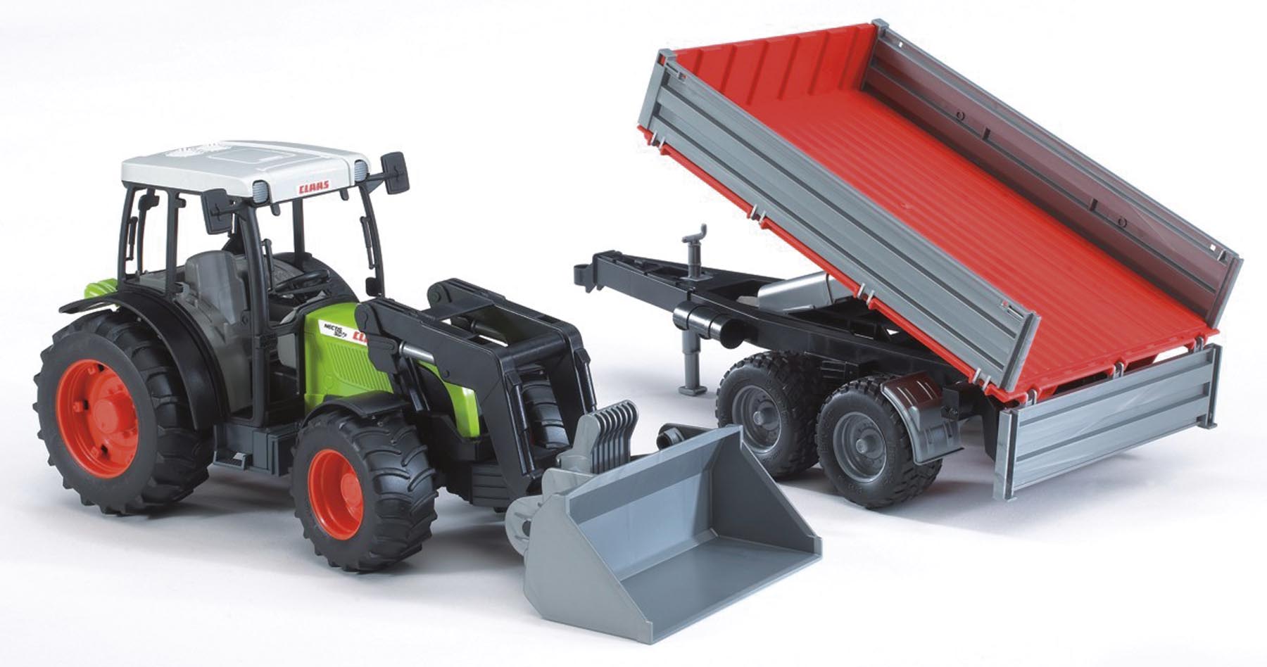 Claas Nectis 267F mit Frontlader und Bordwandanhänger Modell von Bruder 1:16