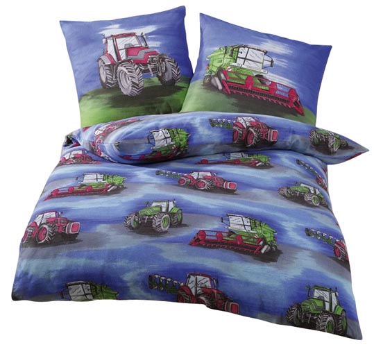 Bettwäsche Traktor/Mähdrescher blau (Biber)