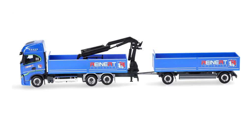 Iveco S-Way LNG Pritschen-Hängerzug mit Ladekran "Reinert Logistic" (Sachsen / Schleife) Modell von herpa 1:87