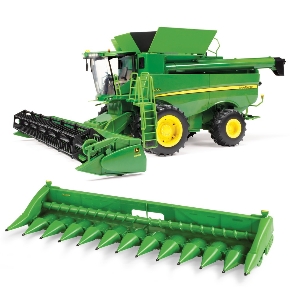 Big Farm John Deere S690 Mähdrescher mit Maiskopf und Getreideschneidwerk grün Modell von Ertl 1:16
