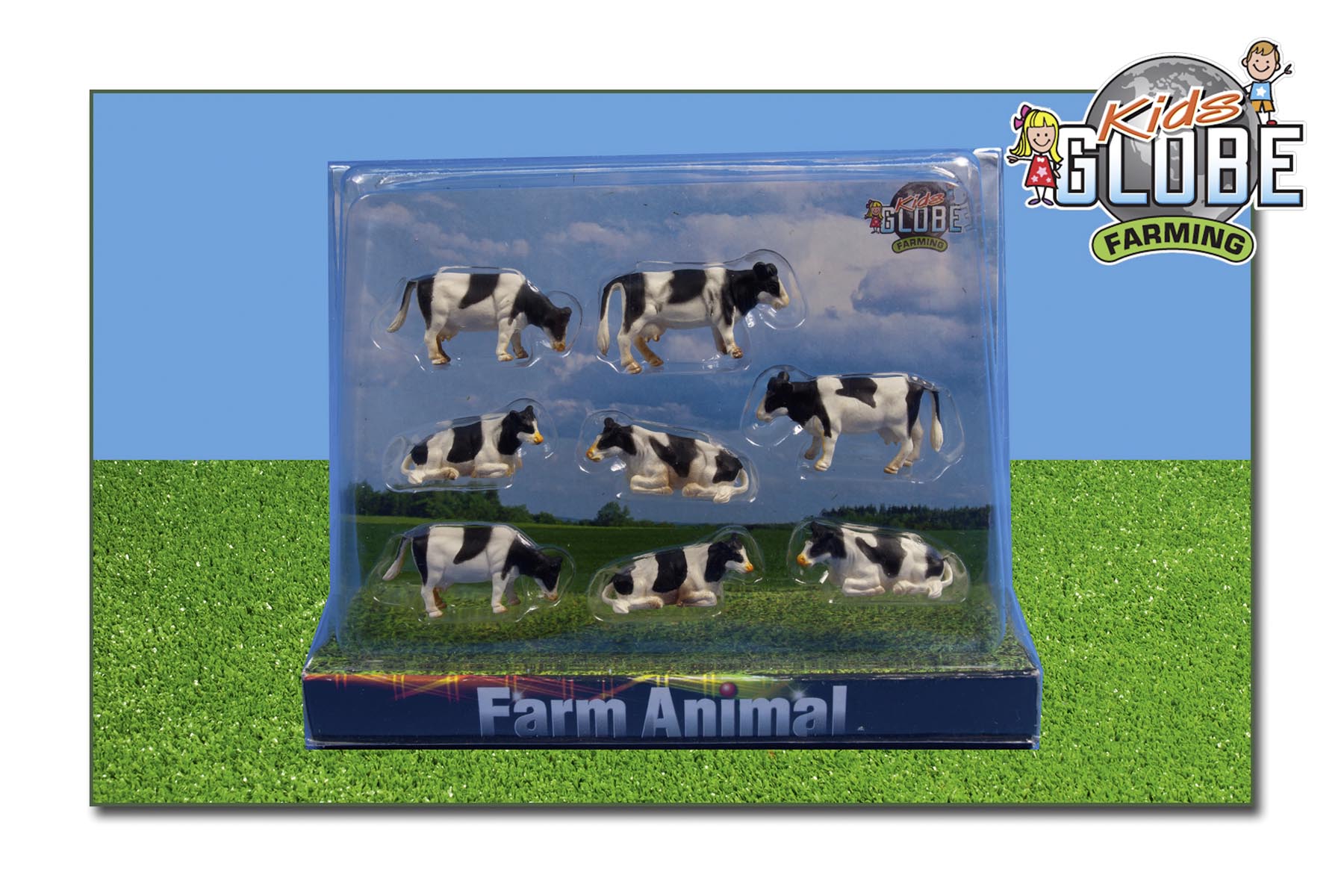 Kühe schwarz-bunt (stehend u. liegend) 8 Stk. Modell von Kids Globe 1:87