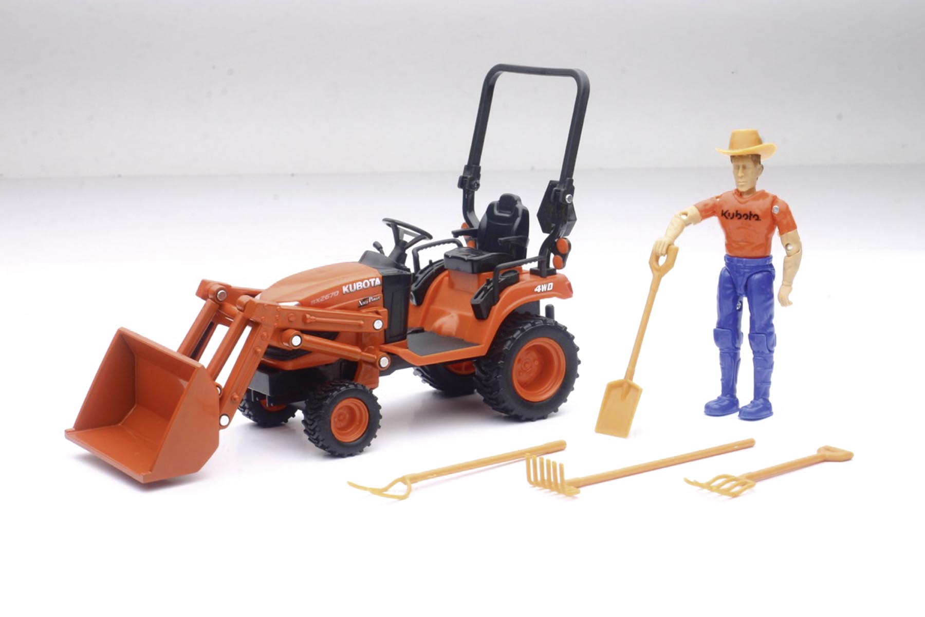 Kubota BX2670 Kompakttraktor mit Frontlader und Zubehör Modell von NewRay 1:18