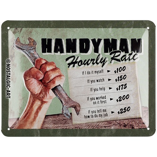 Handyman Hourly Rate Blechschild 15cx 20 cm