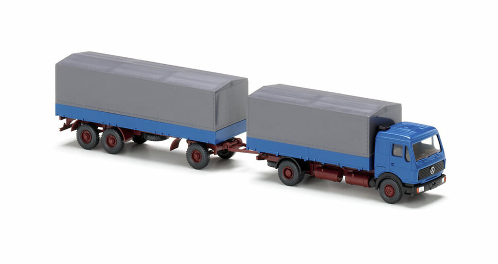 Pritschenhängerzug MB NG azurblau Modell von WIKING 1:87