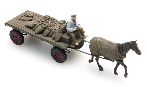 Kohlenwagen mit Fahrer und Pferd (Fertigmodell koloriert) Modell von Artitec 1:87