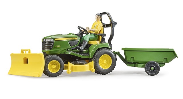 bWorld John Deere Aufsitzrasenmäher mit Anhänger und Gärtner Modell von Bruder 1:16