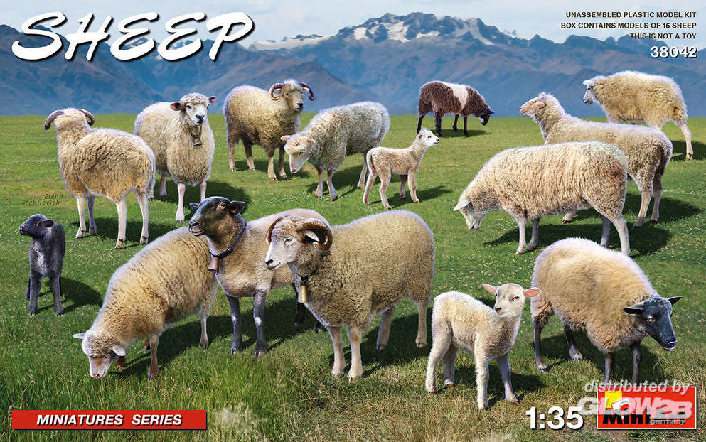 Schafherde bestehend aus 15 Schafen im Maßstab 1:35 als Modell für Ihr Diorama. -1