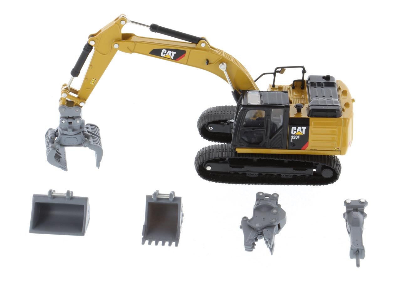 Cat 320F L Bagger mit 5 verschiedenen Ausrüstungsteilen Modell von DieCast Masters 1:64