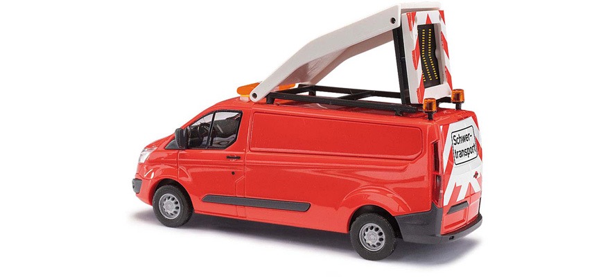Ford Transit Custom Kastenwagen Schwertransport-Begleitfahrzeug Bj. 2012 rot Modell von Busch 1:87