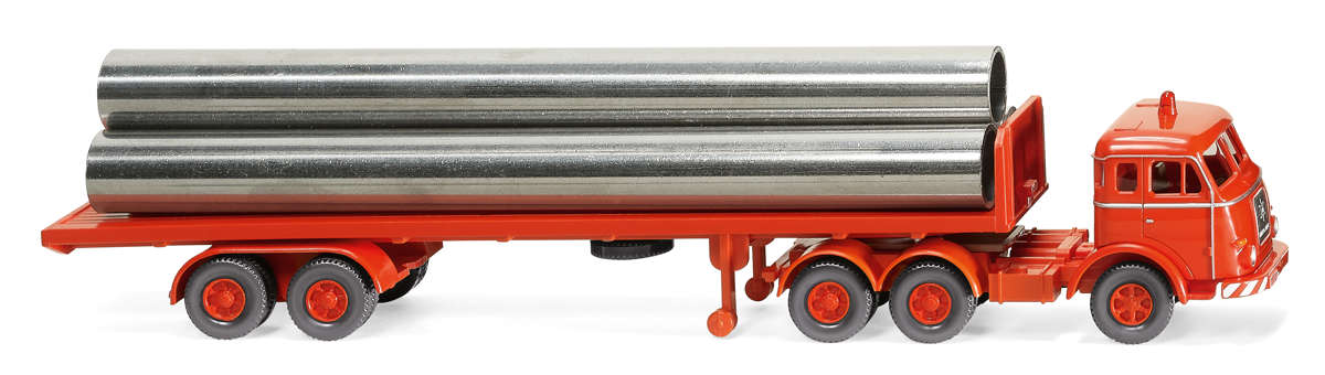 Henschel Flachpritschensattelzug leuchtrot Modell von WIKING 1:87