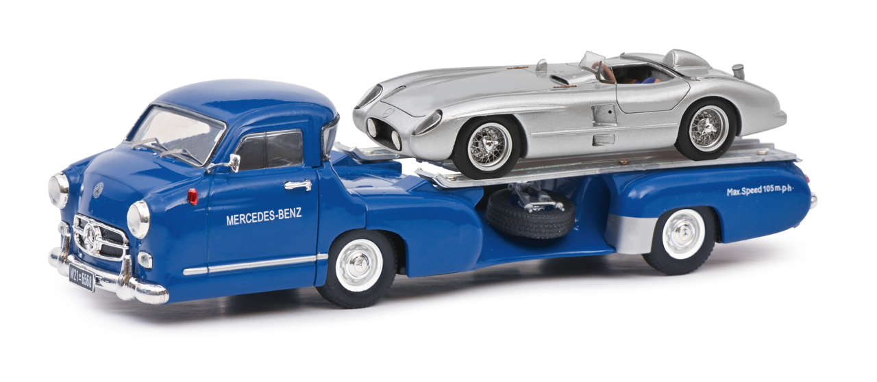MB L319 Blaues Wunder Rennwagen Schnelltransporter Modell von Schuco 1:43
