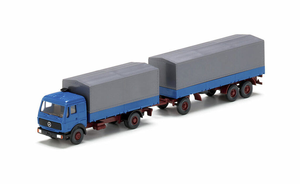 Pritschenhängerzug MB NG azurblau Modell von WIKING 1:87