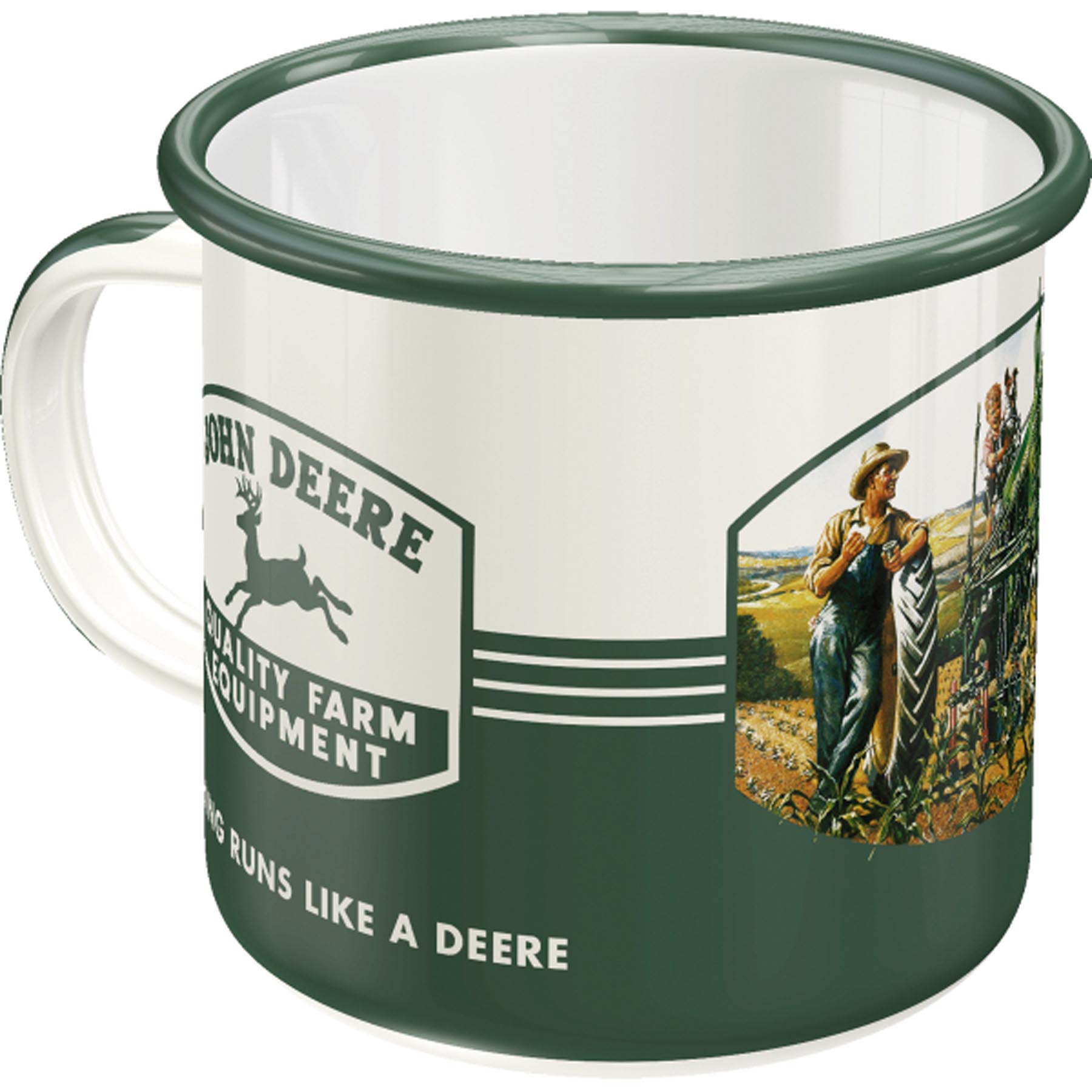 Emaille-Becher John Deere - Nothing runs like a Deere