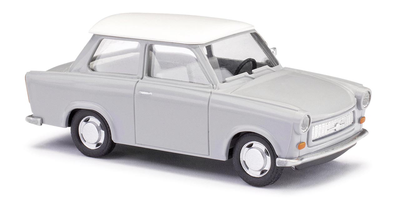 Trabant P601 silbergrau mit weißem Dach de Luxe Modell von Busch 1:87