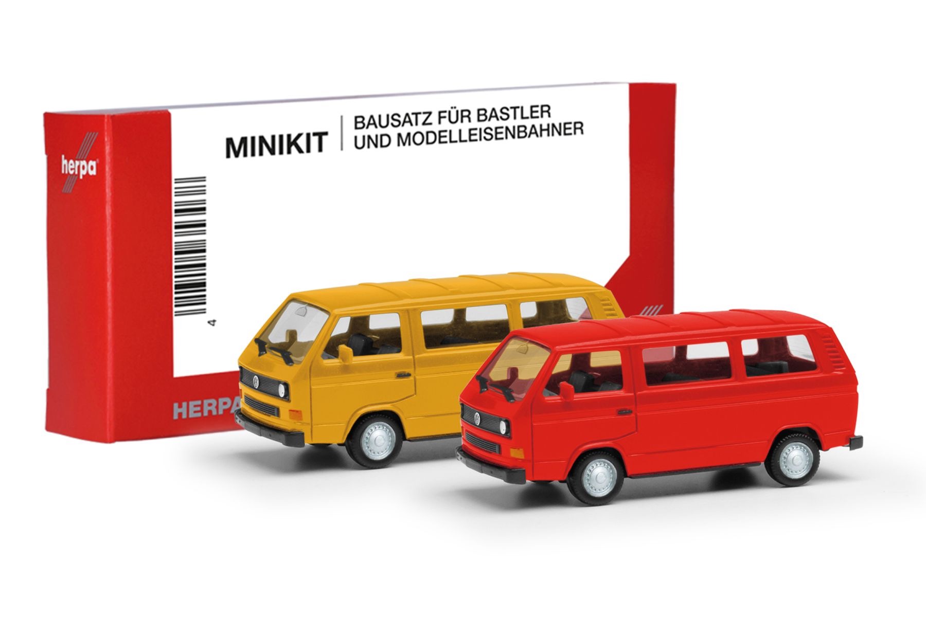 Minikit VW T3 Bus ginstergelb und feuerrot, 2 Stück Modell von herpa 1:87