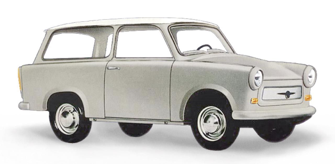 Trabant P601 Universal Kombi grau mit weißem Dach Modell von Busch 1:87