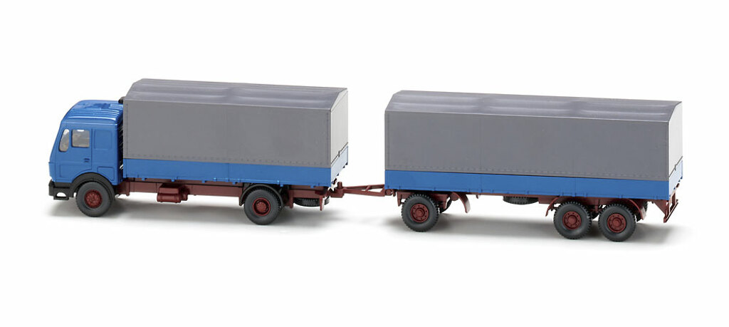 Pritschenhängerzug MB NG azurblau Modell von WIKING 1:87