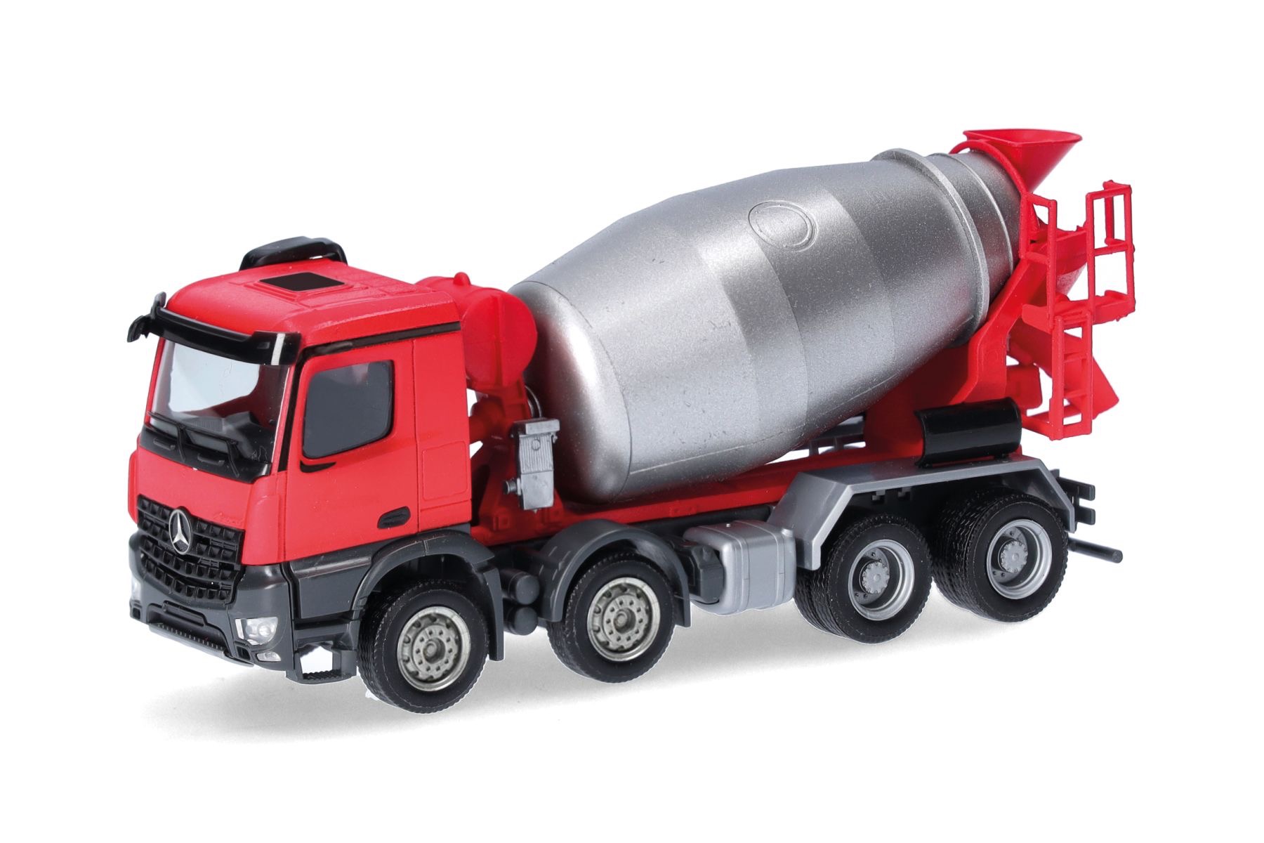 Mercedes-Benz Arocs M Betonmischer-LKW 4achs, rot/silber Modell von herpa 1:87